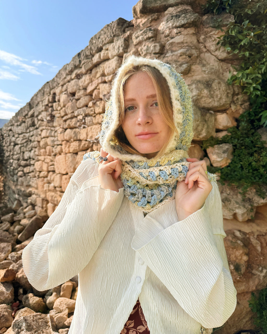 Crochet hooded scarf