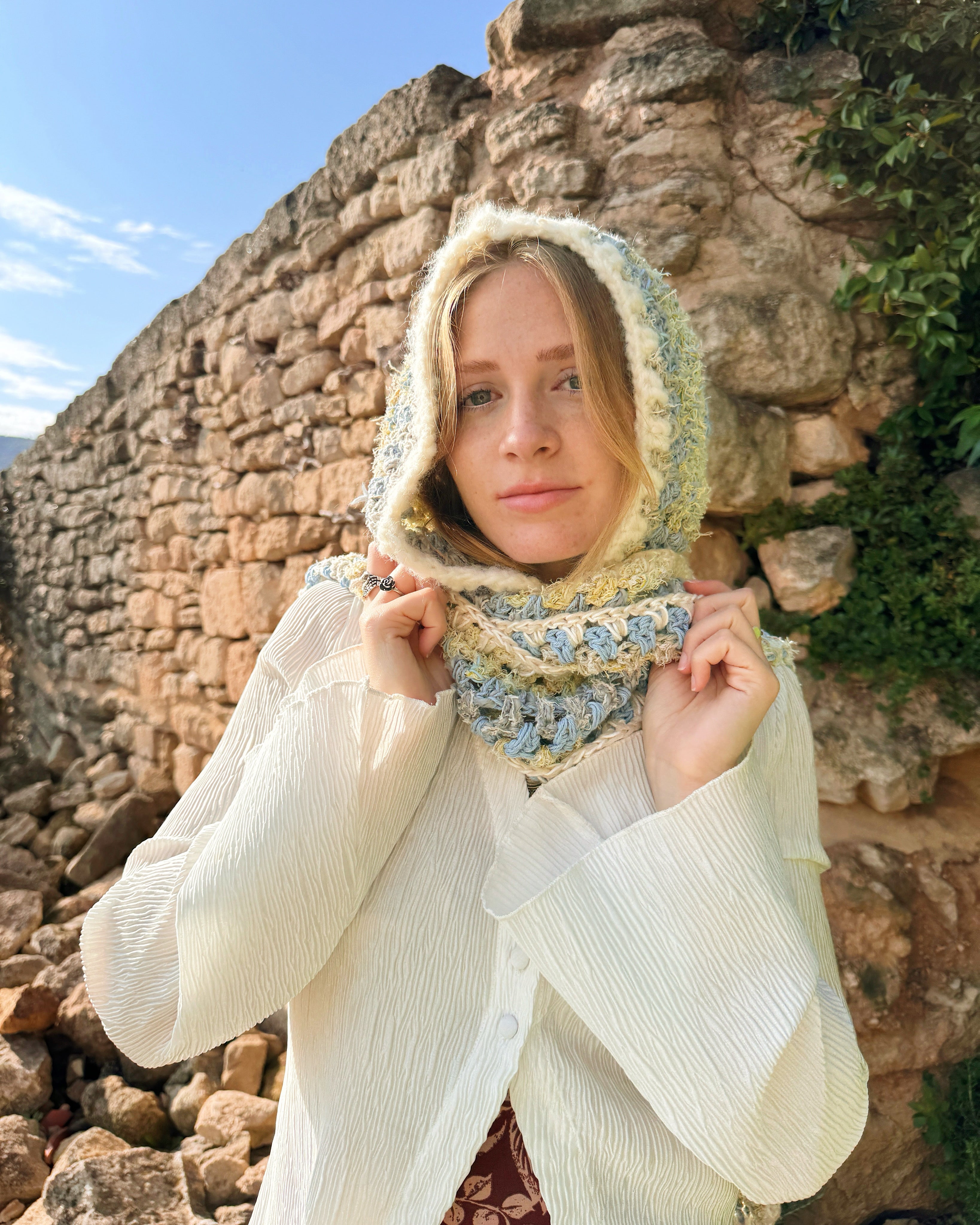Crochet hooded scarf
