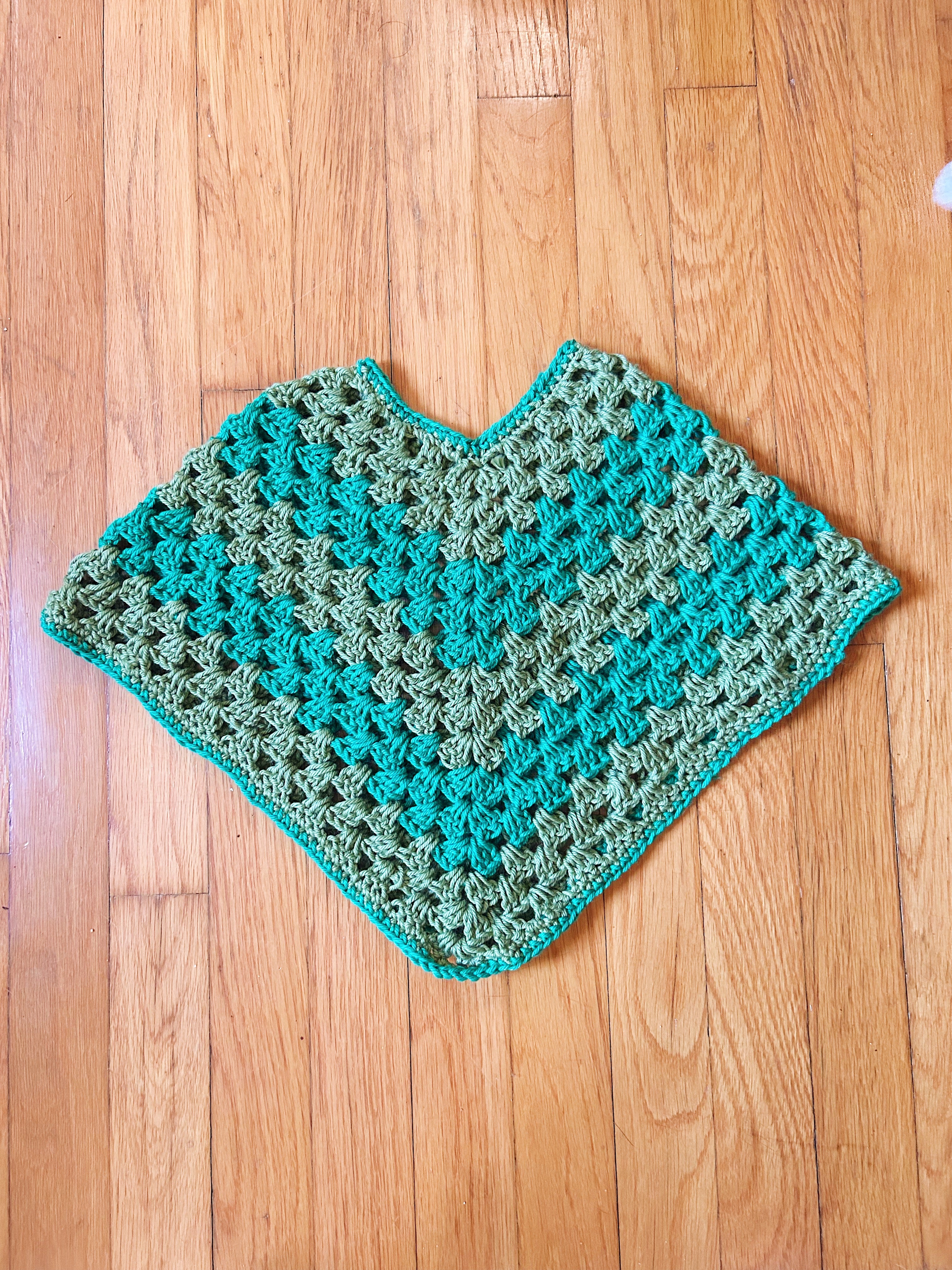 Green striped youth poncho