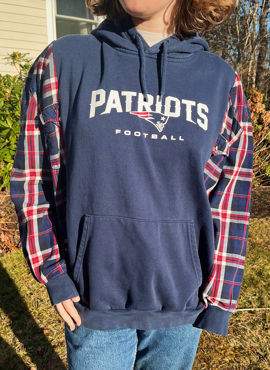 Upcycled Patriots Flannel Sweatshirt