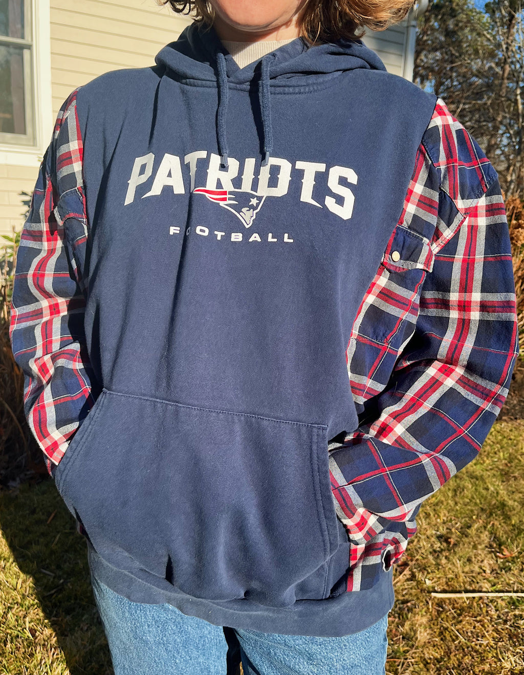 Upcycled Patriots Flannel Sweatshirt