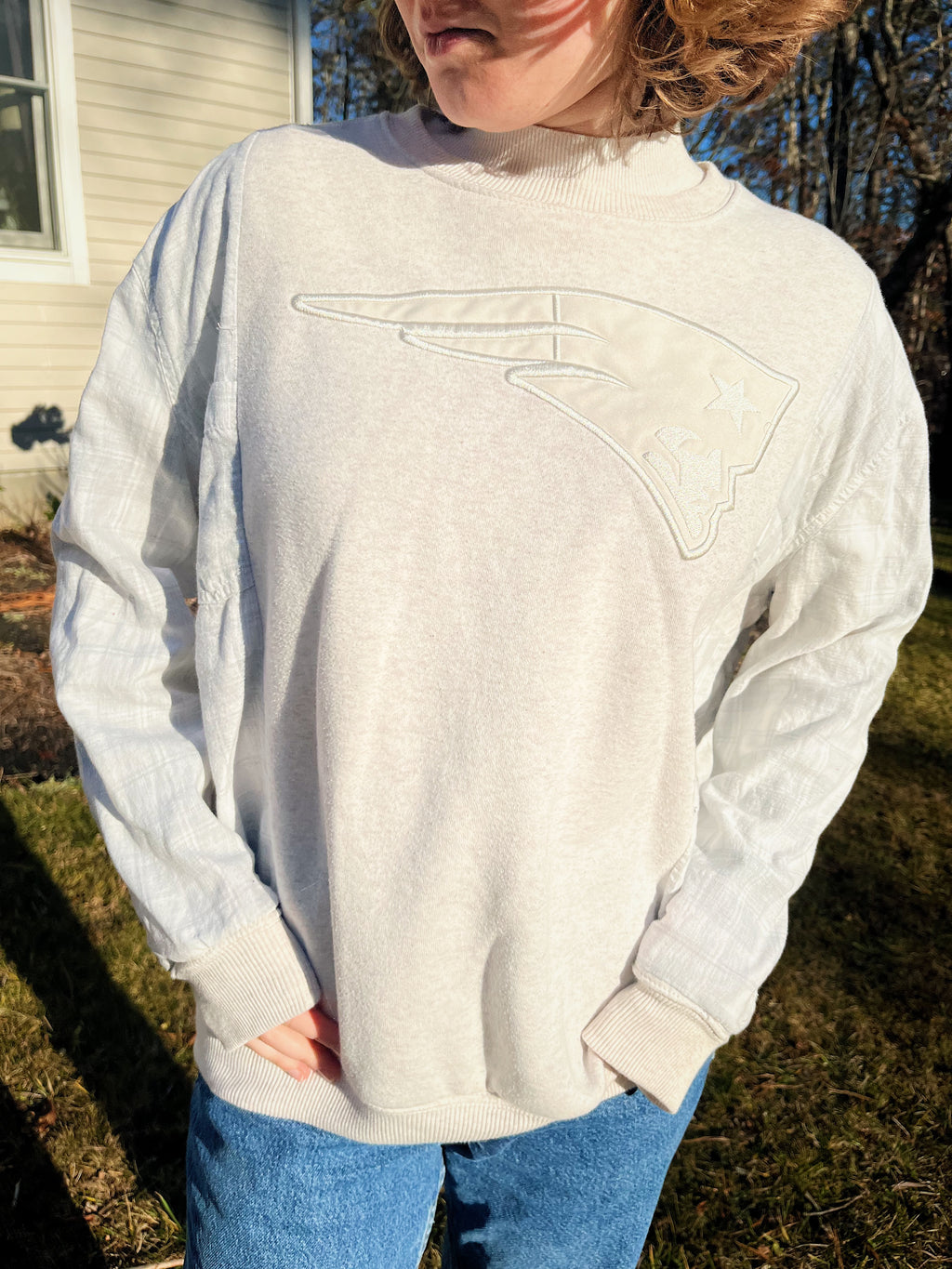 Cream Upcycled Patriots Crewneck