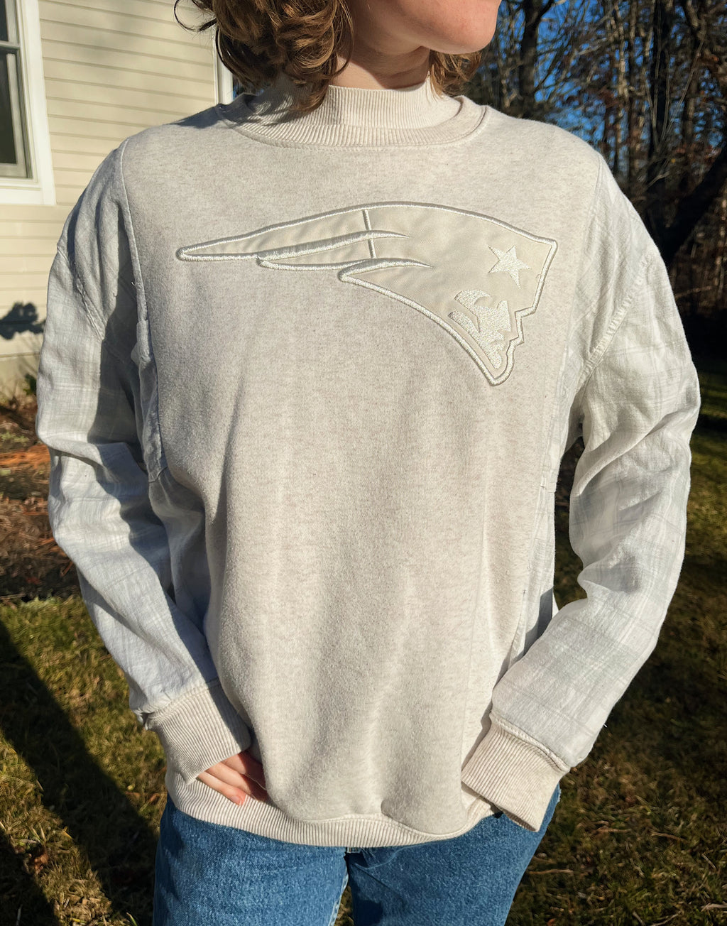 Cream Upcycled Patriots Crewneck