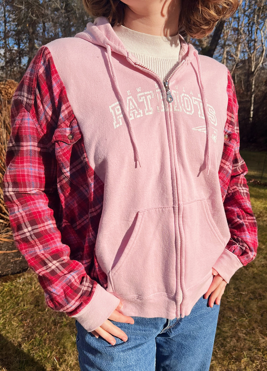 Upcycled Patriots Flannel Zip-up