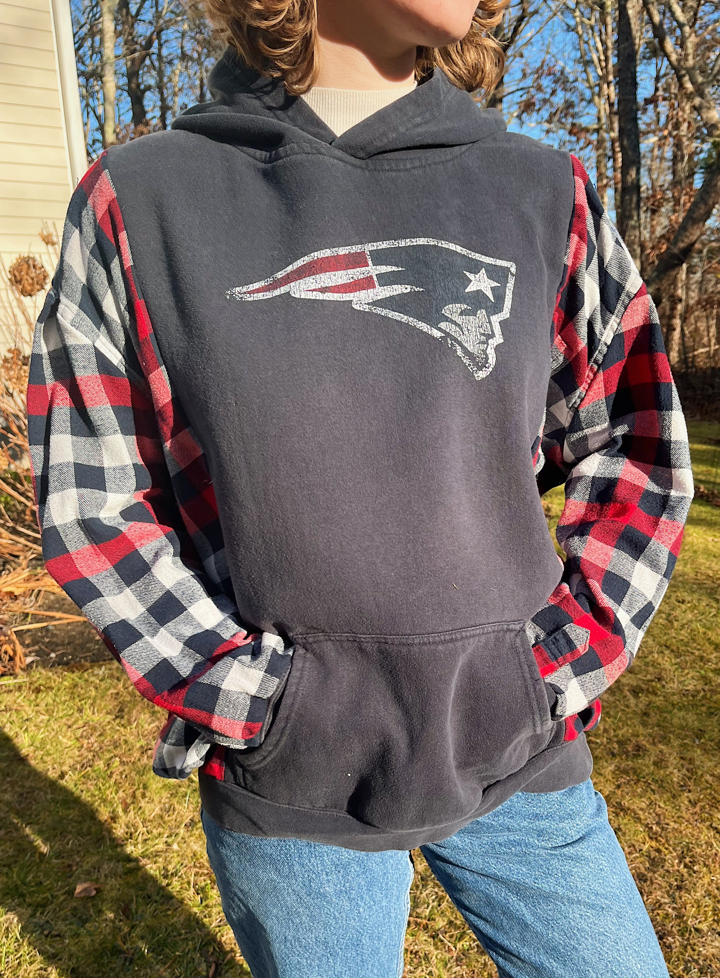 Upcycled Patriots Flannel Sweatshirt