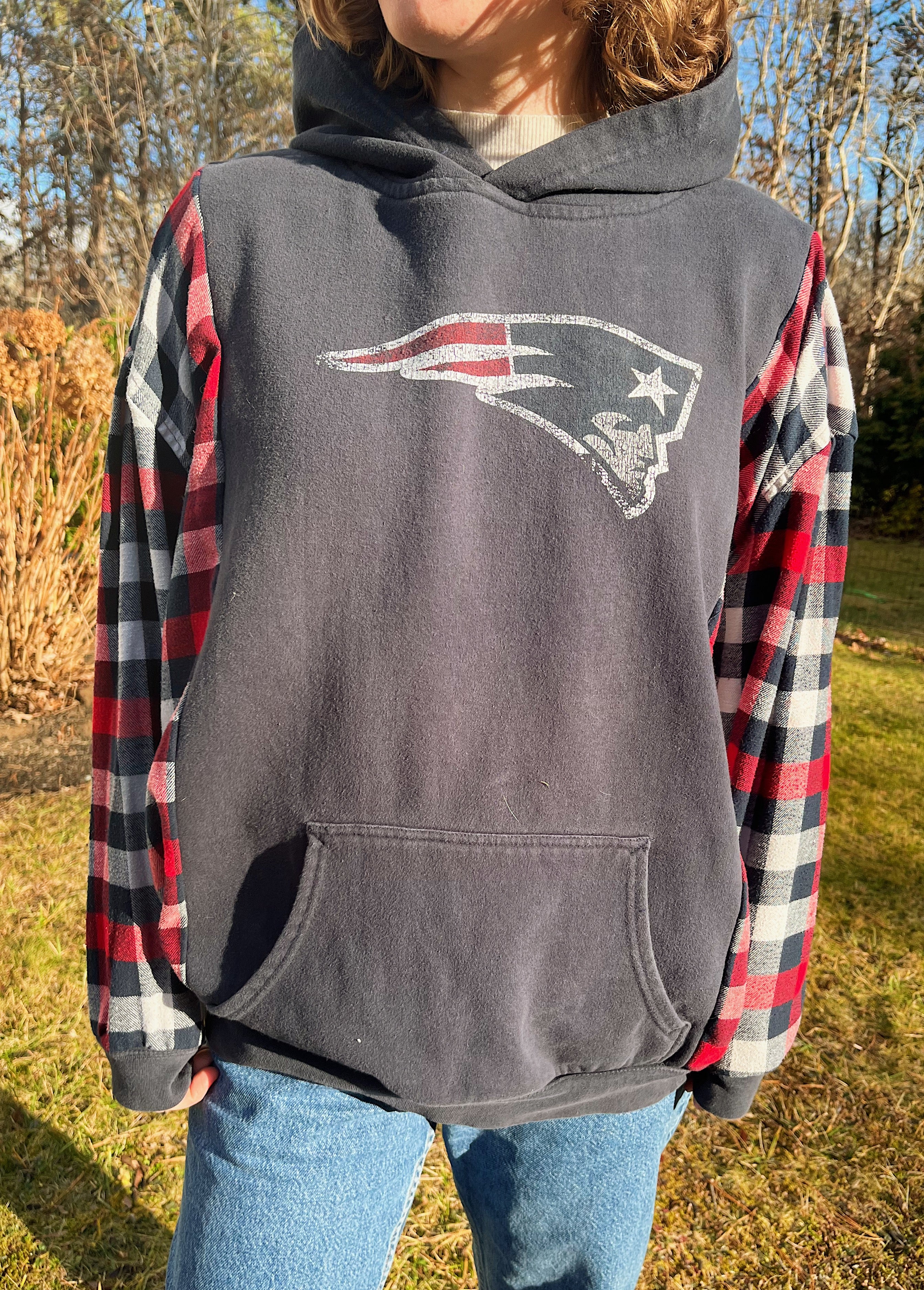 Upcycled Patriots Flannel Sweatshirt