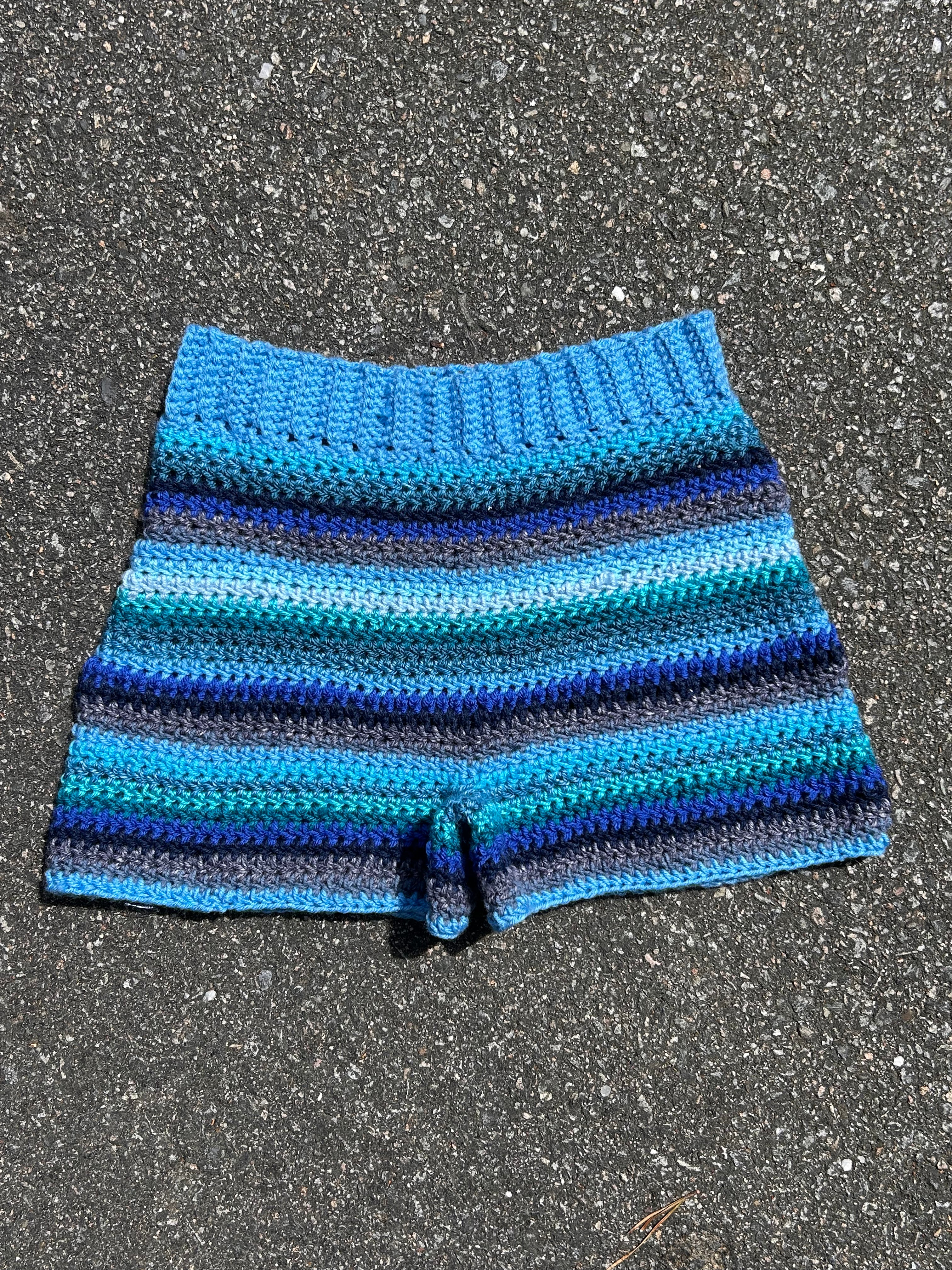 Crochet Blue Striped Mini Shorts