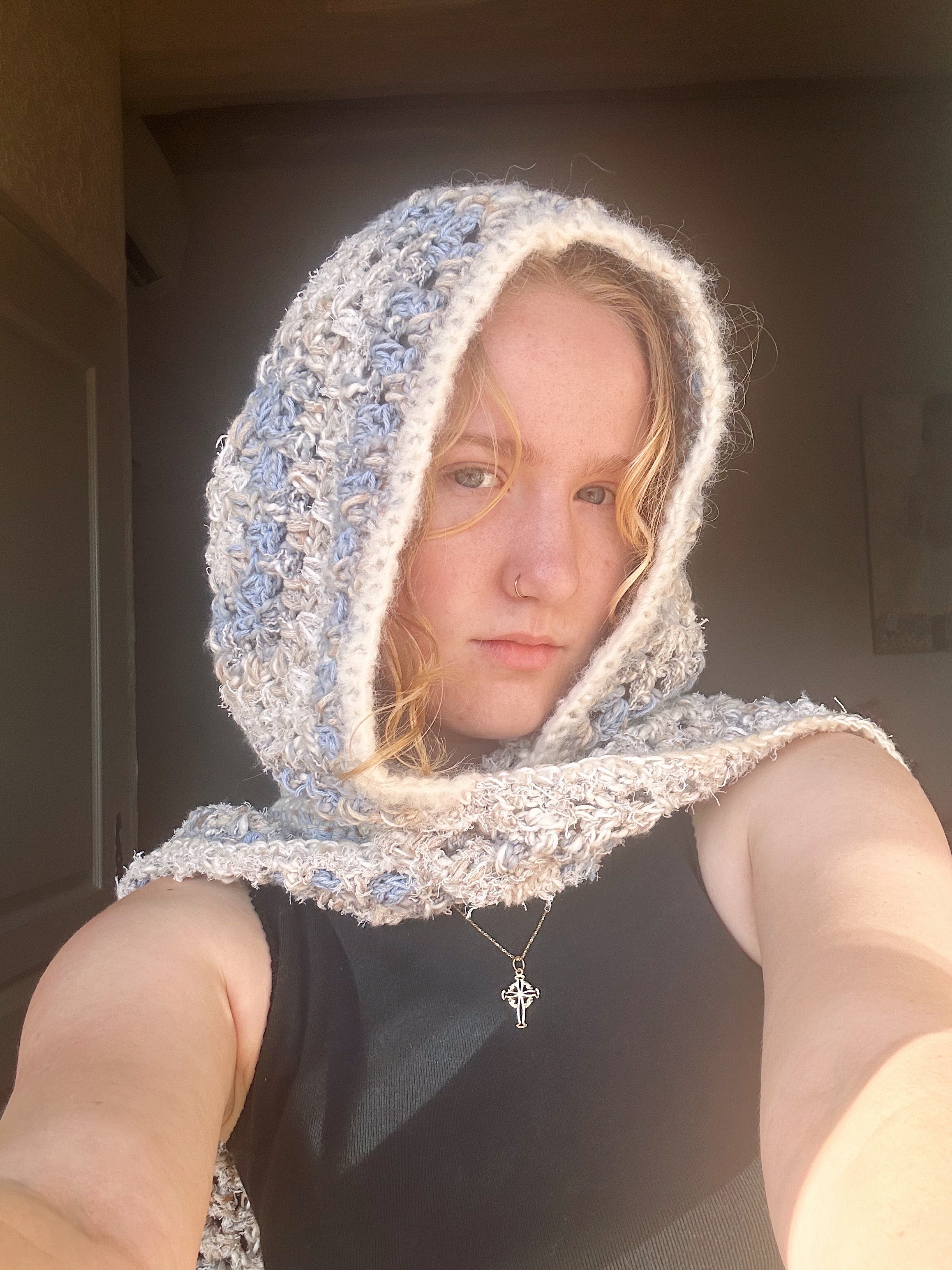 Crochet hooded scarf