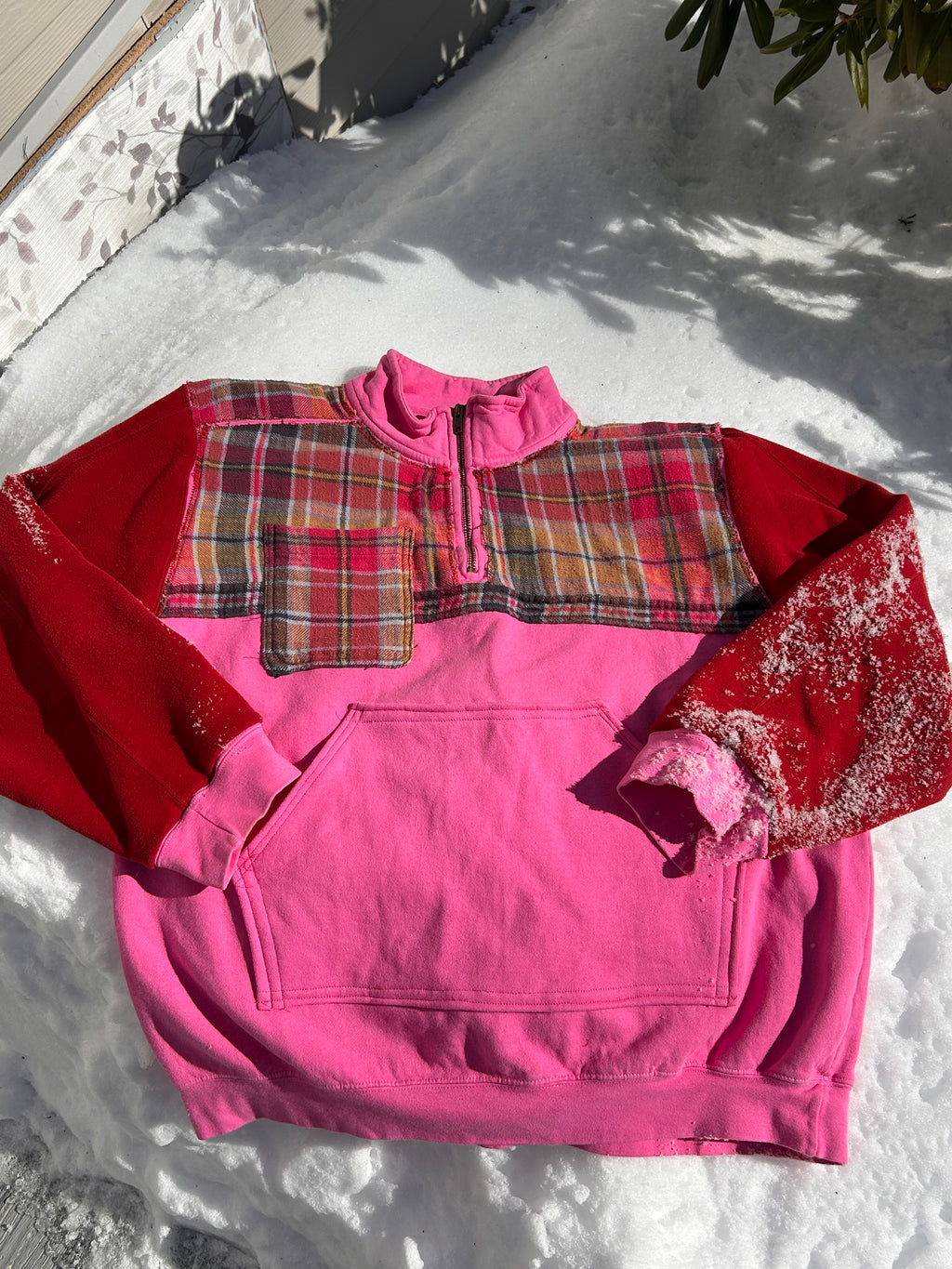 Upcycled Valentine's quarter-zip