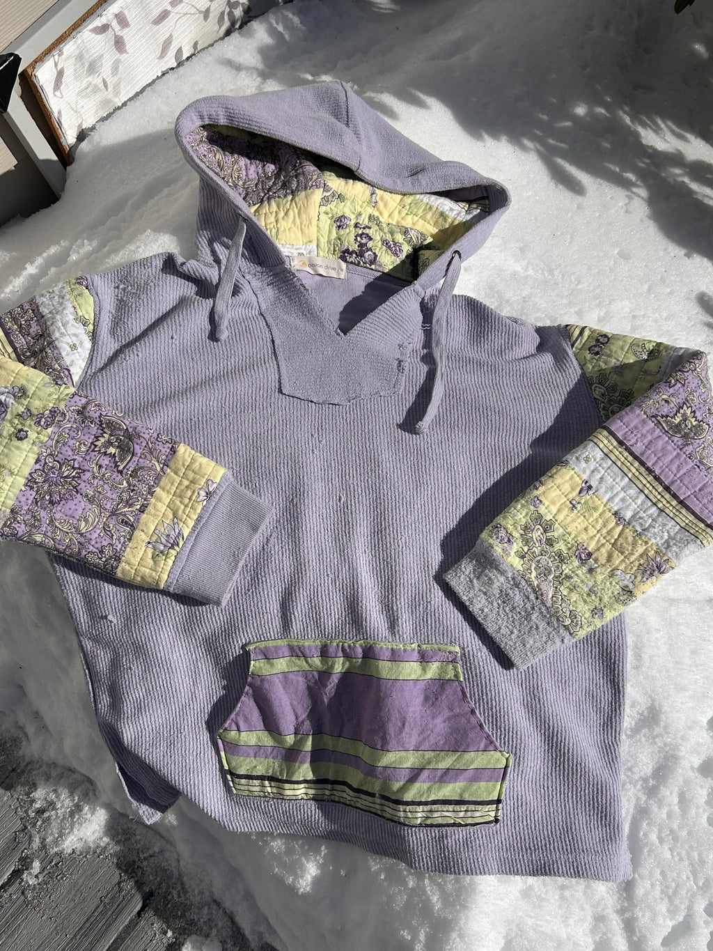 Purple quilted upcycled hoodie