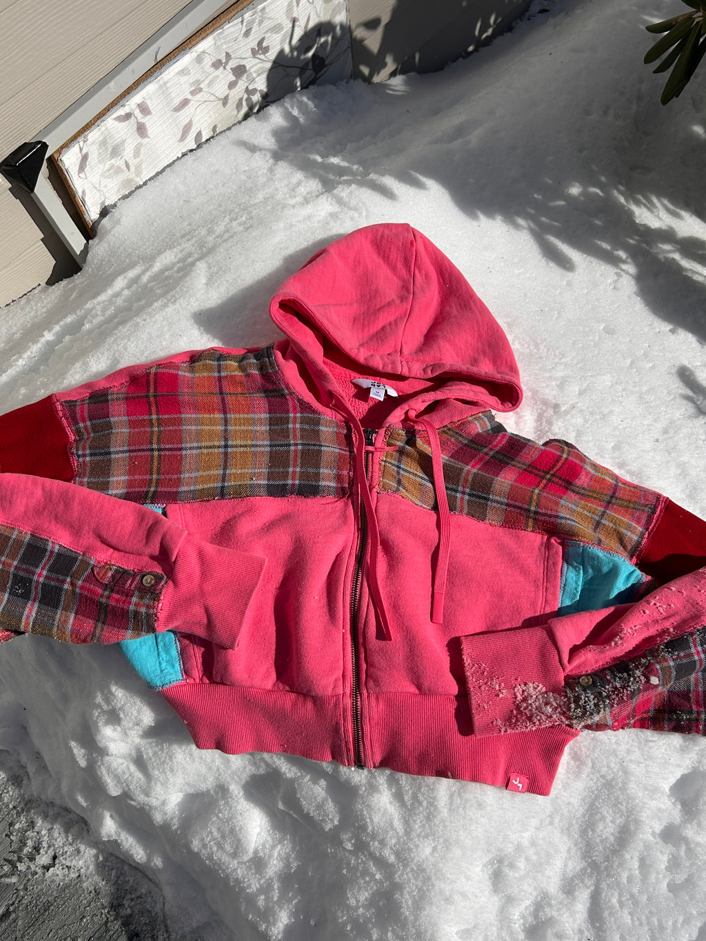 Upcycled Valentine's zip-up hoodie