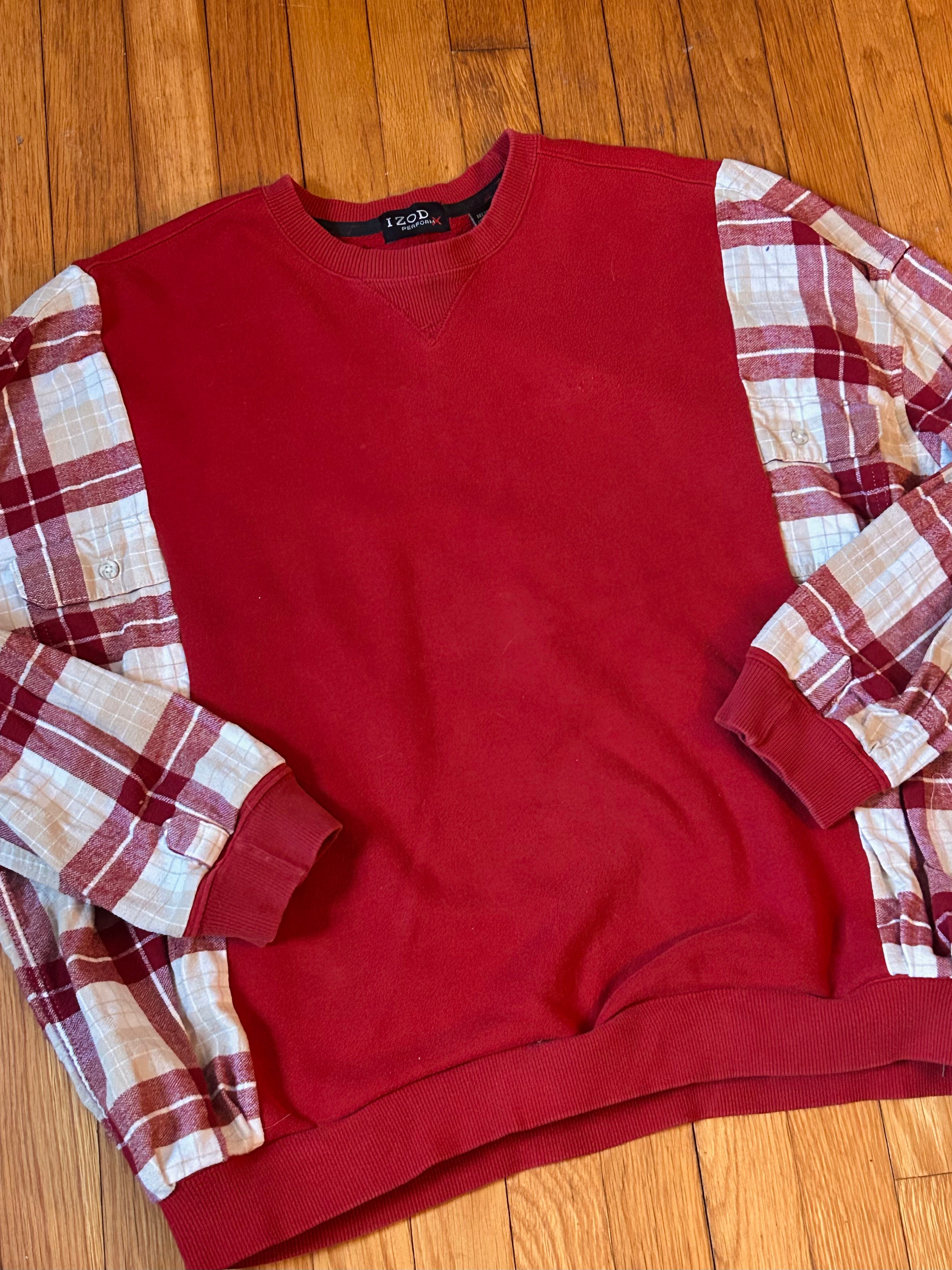 Upcycled red flannel sweatshirt