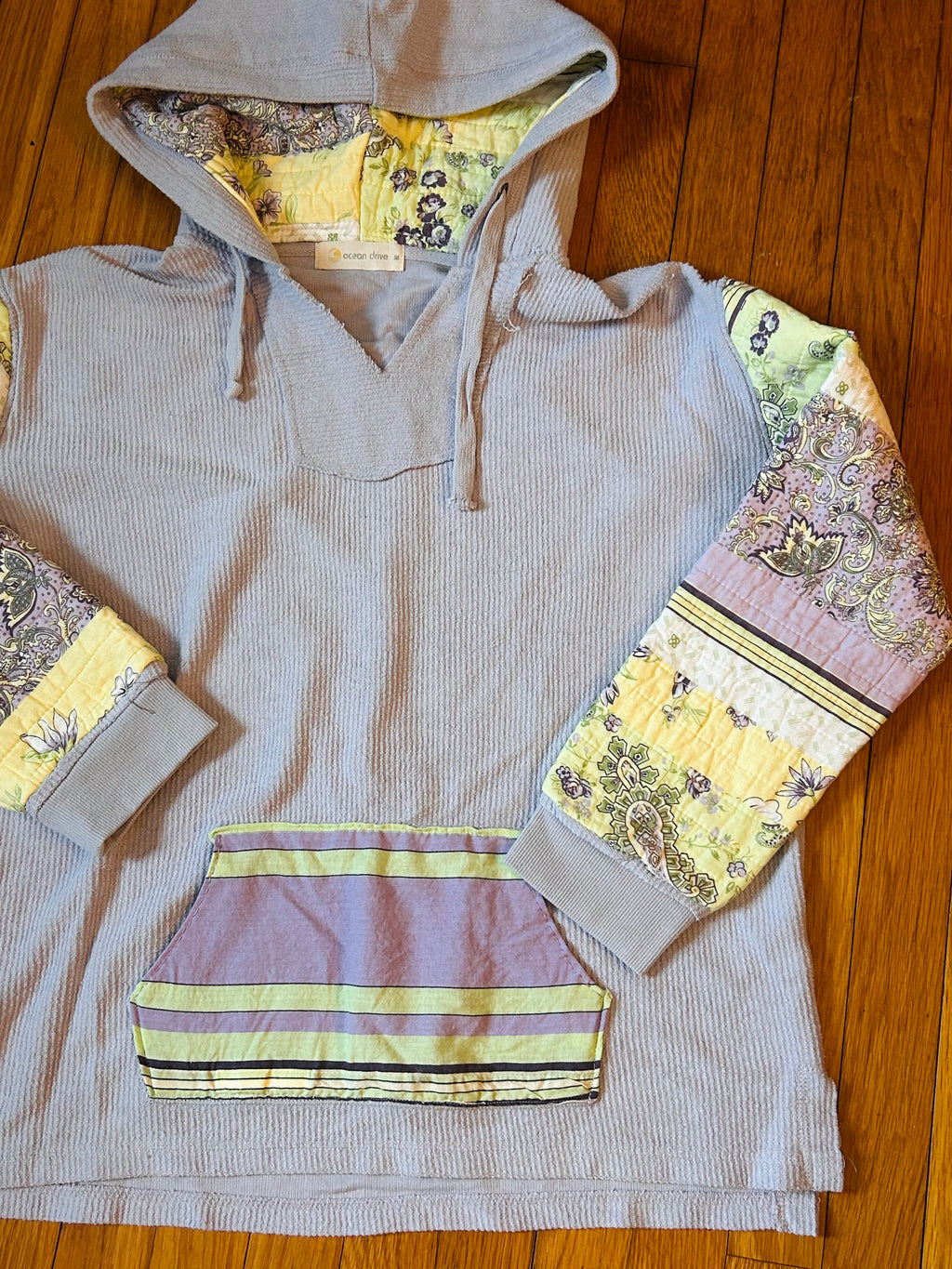 Purple quilted upcycled hoodie