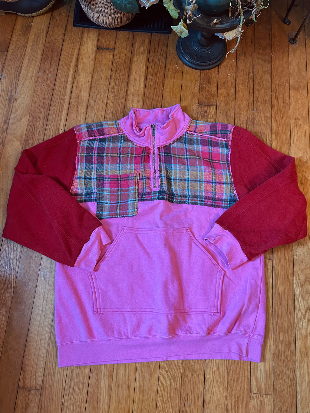 Upcycled Valentine's quarter-zip