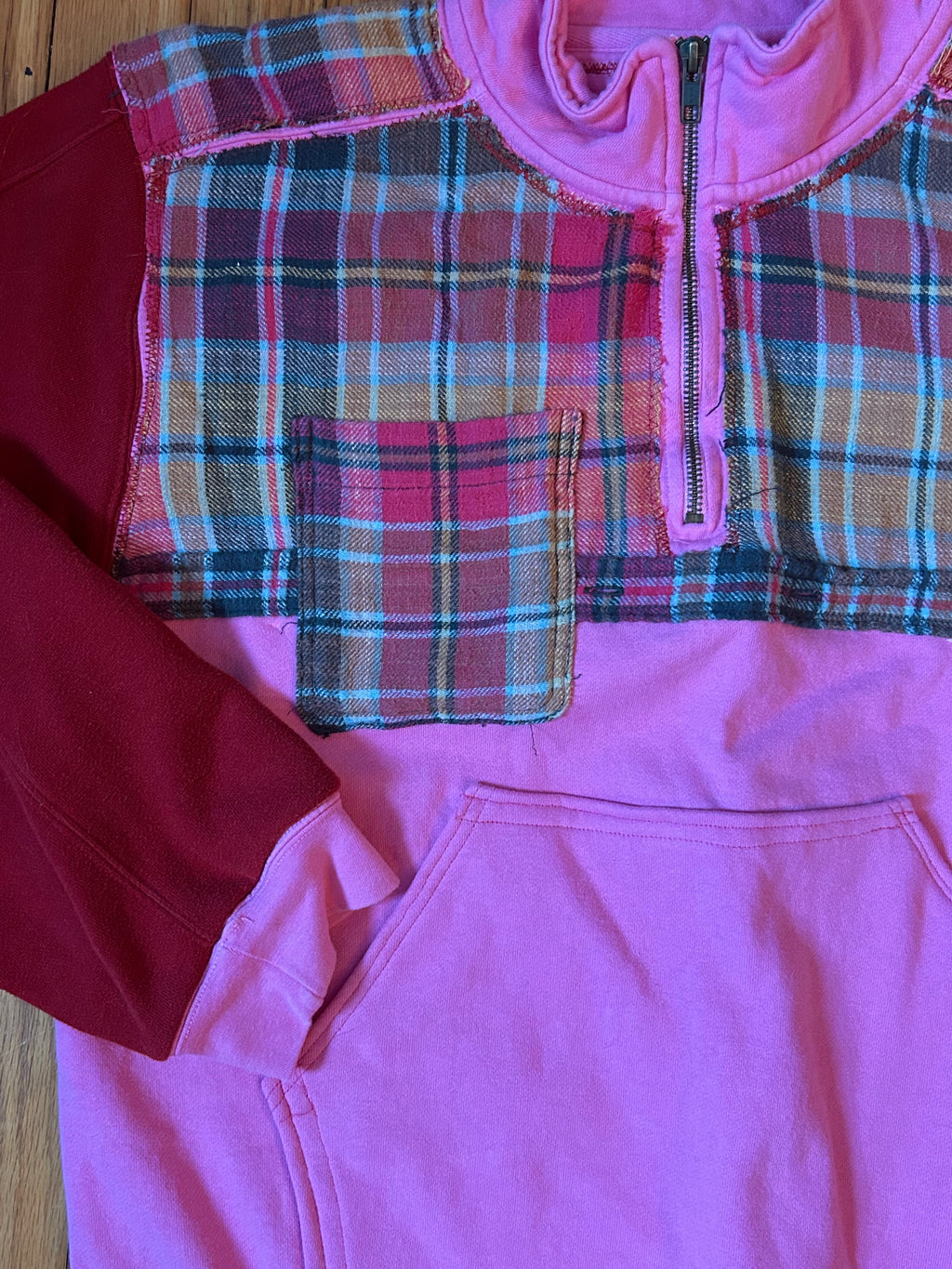 Upcycled Valentine's quarter-zip