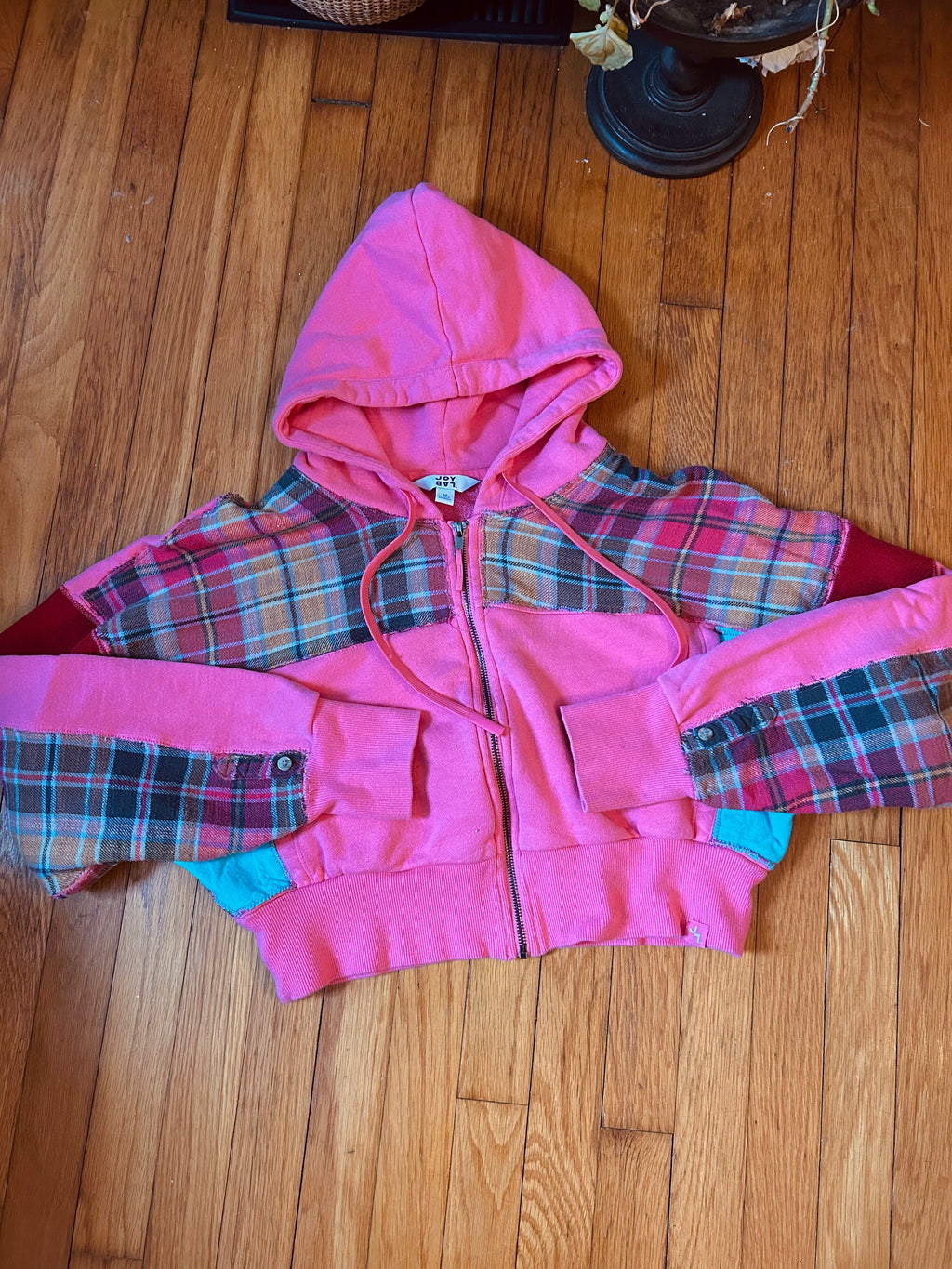 Upcycled Valentine's zip-up hoodie