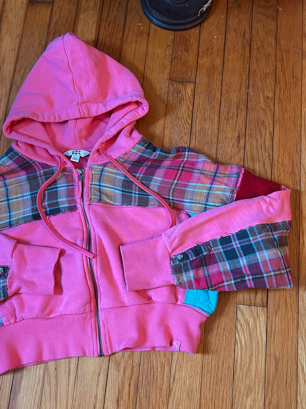 Upcycled Valentine's zip-up hoodie