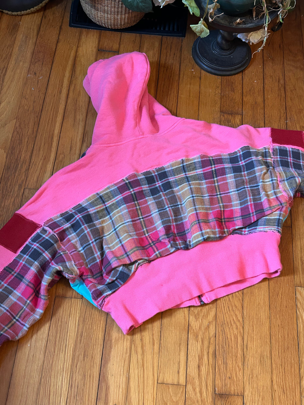 Upcycled Valentine's zip-up hoodie